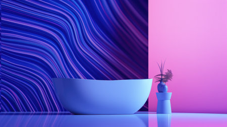 A bathtub and a vase are in front of an abstract wall, AIの素材