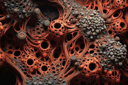 A close up of a bunch of orange and black spheres, AIの素材