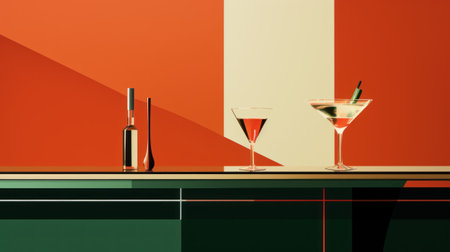 A bar with two glasses and a bottle of wine, AIの素材