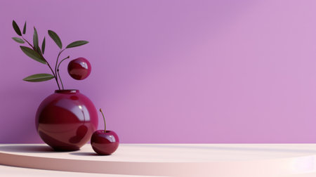 A vase with two red apples and a branch on it, AIの素材