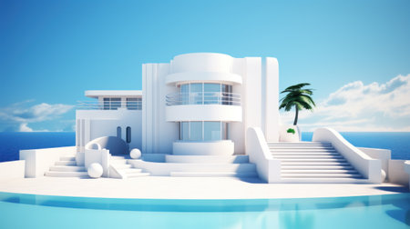 3d rendering of a modern house on the beach, AIの素材