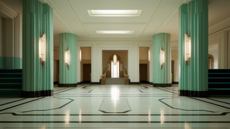 The lobby of the art deco building, AIの素材