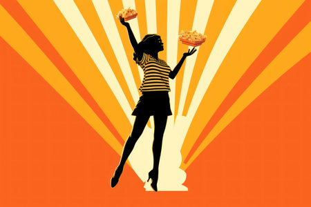 A woman in a striped shirt holding a pizza, AIの素材