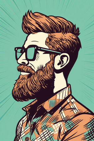 Hipster bearded man with glasses and beard illustration, AIの素材