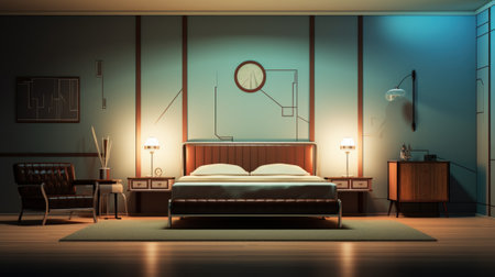 A bedroom with a bed and chair in it, AIの素材