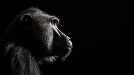 A close up of a monkey"s face in the dark, AIの素材