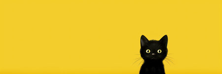 A black cat sitting on top of a yellow surface, AIの素材