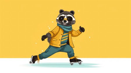 A cartoon raccoon wearing a jacket and pants, AIの素材