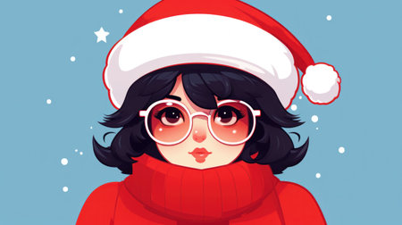 A girl wearing glasses and a red hat, AIの素材