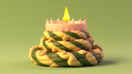 A cake with a lit candle on top of it, AIの素材