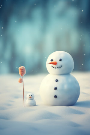 A snowman and a candy cane in the middle of winter, AIの素材