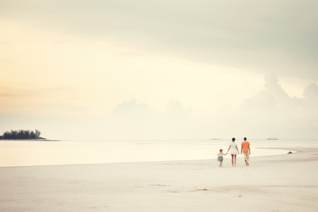 A family walking on the beach holding hands, AIの素材