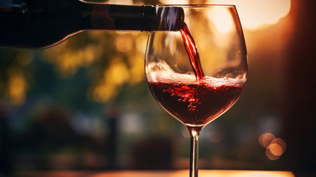 Red wine being poured into a wine glass, AIの素材