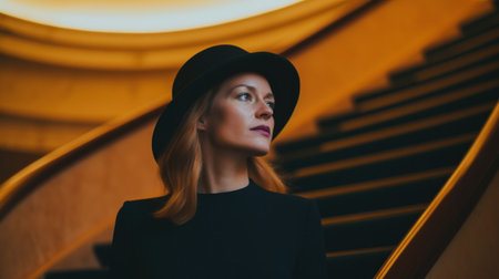 A woman in a black dress and a black hat, AIの素材