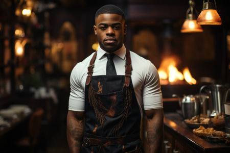 A man standing in a kitchen wearing an apron, AIの素材