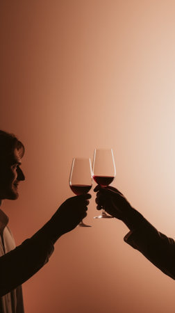 Two people toasting with wine glasses in silhouette, AIの素材