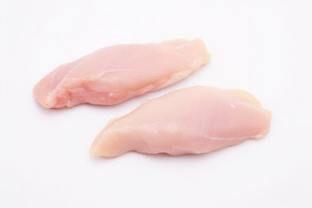 Two pieces of raw chicken on a white surface, AIの素材