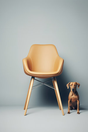 A dog sitting next to a chair in a room, AIの素材