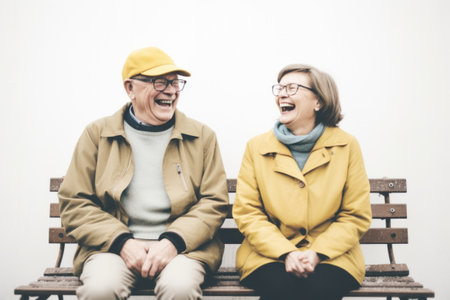 A man and woman sitting on a bench laughing, AIの素材