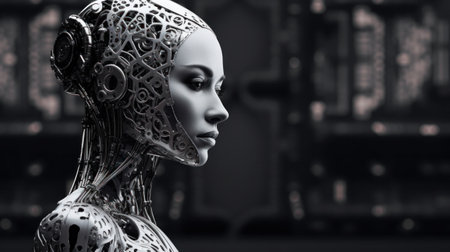 A black and white photo of a womans head, AIの素材