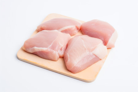Four pieces of raw chicken on a cutting board, AIの素材