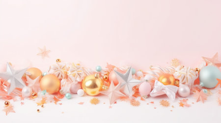 A row of christmas ornaments on a pink background, AIの素材