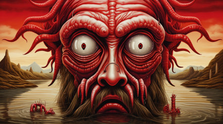 A painting of a man with a strange face, AIの素材