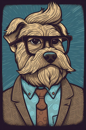 A dog wearing a suit and tie with glasses, AIの素材