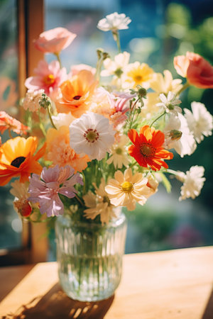A vase filled with lots of colorful flowers, AIの素材