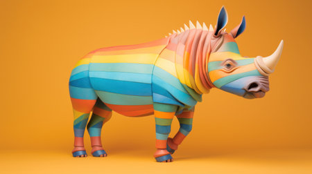 A paper sculpture of a rhino on a yellow background, AIの素材