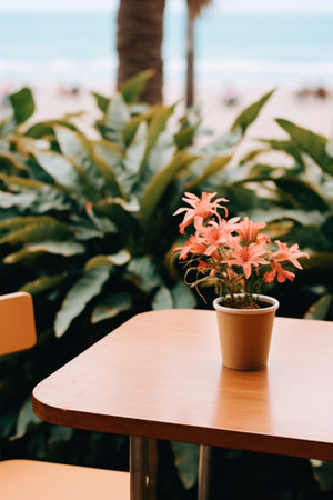 A potted plant sitting on top of a wooden table, AIの素材