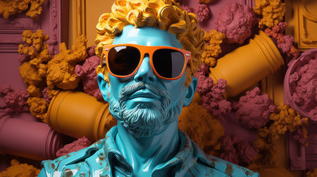 A statue of a man with sunglasses and a beard, AIの素材