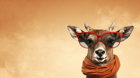 A deer wearing red glasses and a scarf, AIの素材