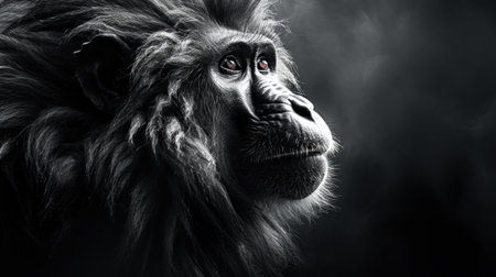 A black and white photo of a monkey, AIの素材