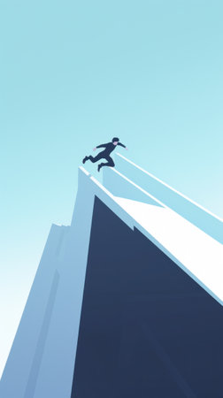 A man in a suit is jumping off a cliff, AIの素材