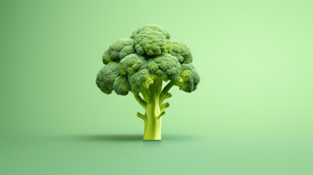 A broccoli tree is shown on a green background, AIの素材
