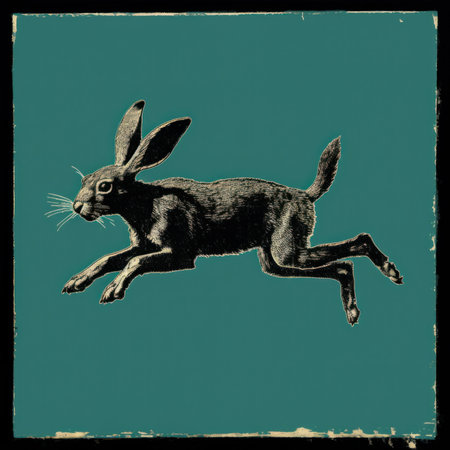 A black and brown hare running on a green background, AIの素材