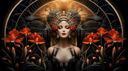 A woman with flowers in her hair and a flower crown, AIの素材