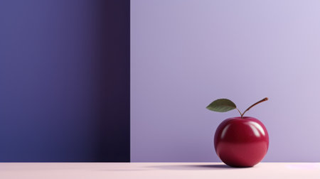 A red apple sitting on a table in front of purple and blue walls, AIの素材
