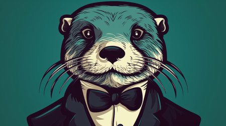 An otter wearing a tuxedo and bow tie, AIの素材