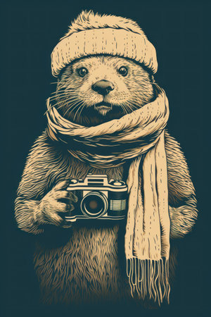 A t - shirt with a bear wearing an old fashioned hat and scarf, AIの素材