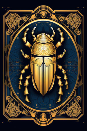 The golden beetle is in the center of an ornate frame, AIの素材