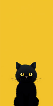 A black cat sitting on a yellow background, AIの素材