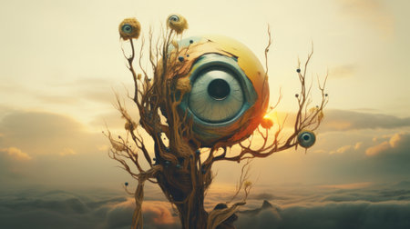 A tree with an eyeball in the middle of it, AIの素材