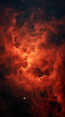 A red and orange cloud in the sky with stars, AIの素材