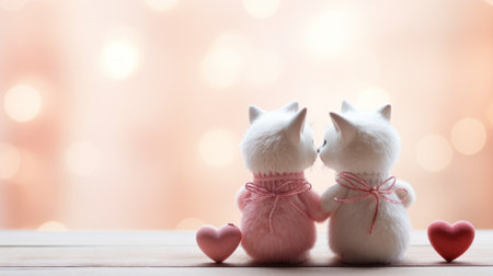 Two white cats with pink sweaters sitting on a table, AIの素材