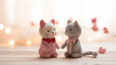 Two small gray and white cats sitting next to each other, AIの素材