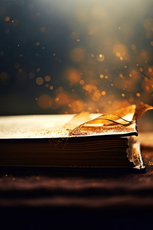 A book with a leaf on top of it sitting in the sun, AIの素材