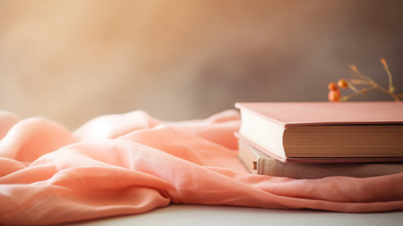 A stack of books on a cloth with some flowers, AIの素材