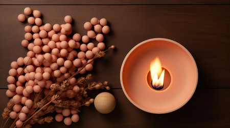 A candle and some eggs on a table next to each other, AIの素材